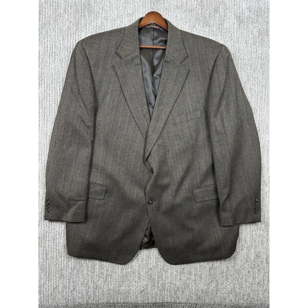 Oak Hill Blazer Mens 54L Brown Wool Herringbone Suit Jacket Sport Coat 2 Button
